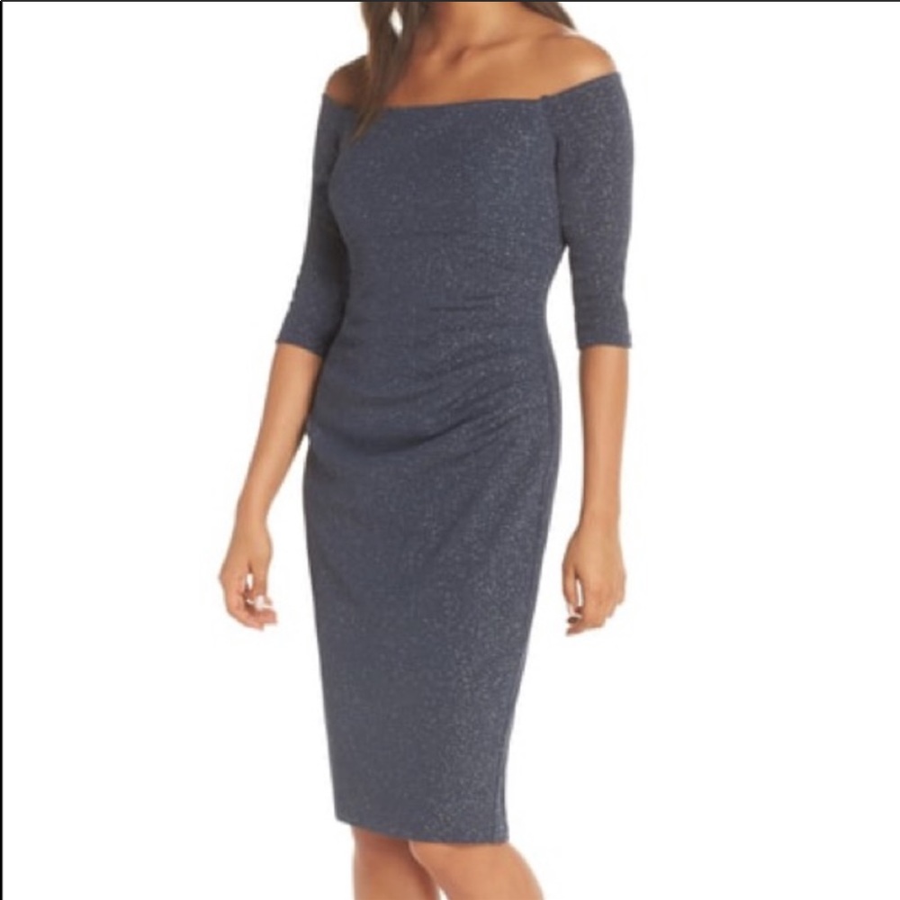 Eliza J Off-Shoulder Glitter Sheath Dress